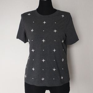 Pearl Embellished T-shirt |Faux white pearls